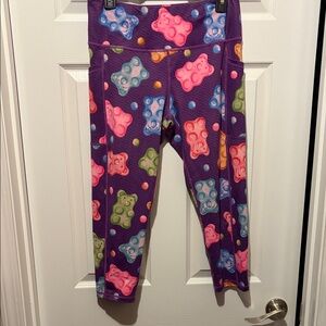 Constantly Varied Gear Multicolored Gummy Bear Print Capris in Purple